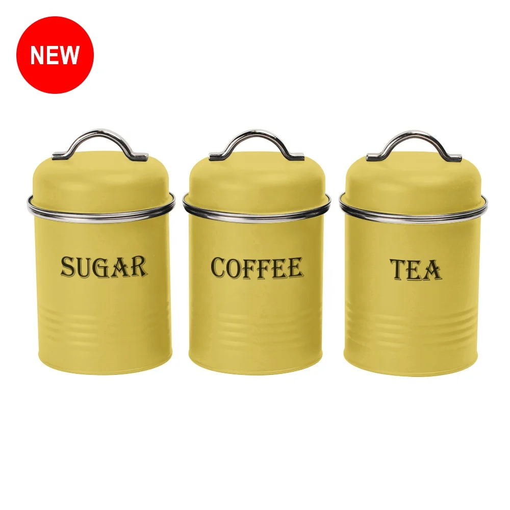 Customized Vintage Food Storage Jar For Sugar Coffee Tea 3PCS Canister Set Metal Canister Tin