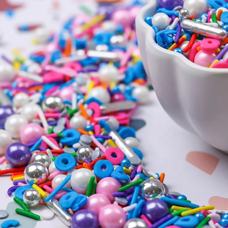 3KG Bag Package Blue Donuts Confetti For Party Cake Black Style Decoration Silver Rods Confetti Sprinkles