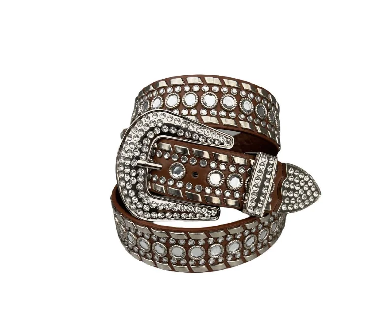 Diamond belt Punk style inlaid rhinestone belt cross-border for explosive performance needle buckle set with the source factory