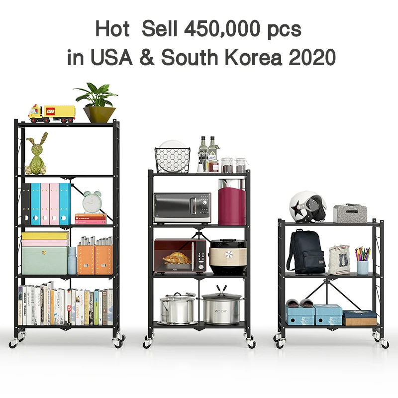 5 Tier Foldable Storage Shelf Rack Kitchen Organizer Portable Display Rack Storage Holders & Racks