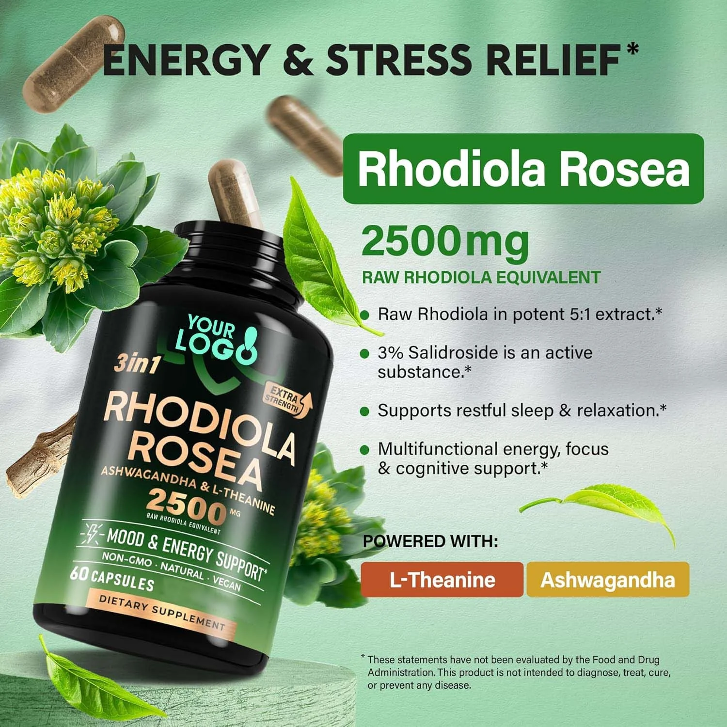 Hot Sale High Quality Natural  Rhodiola Rosea Extract capsule  Rosavins 3% Salidroside 1%