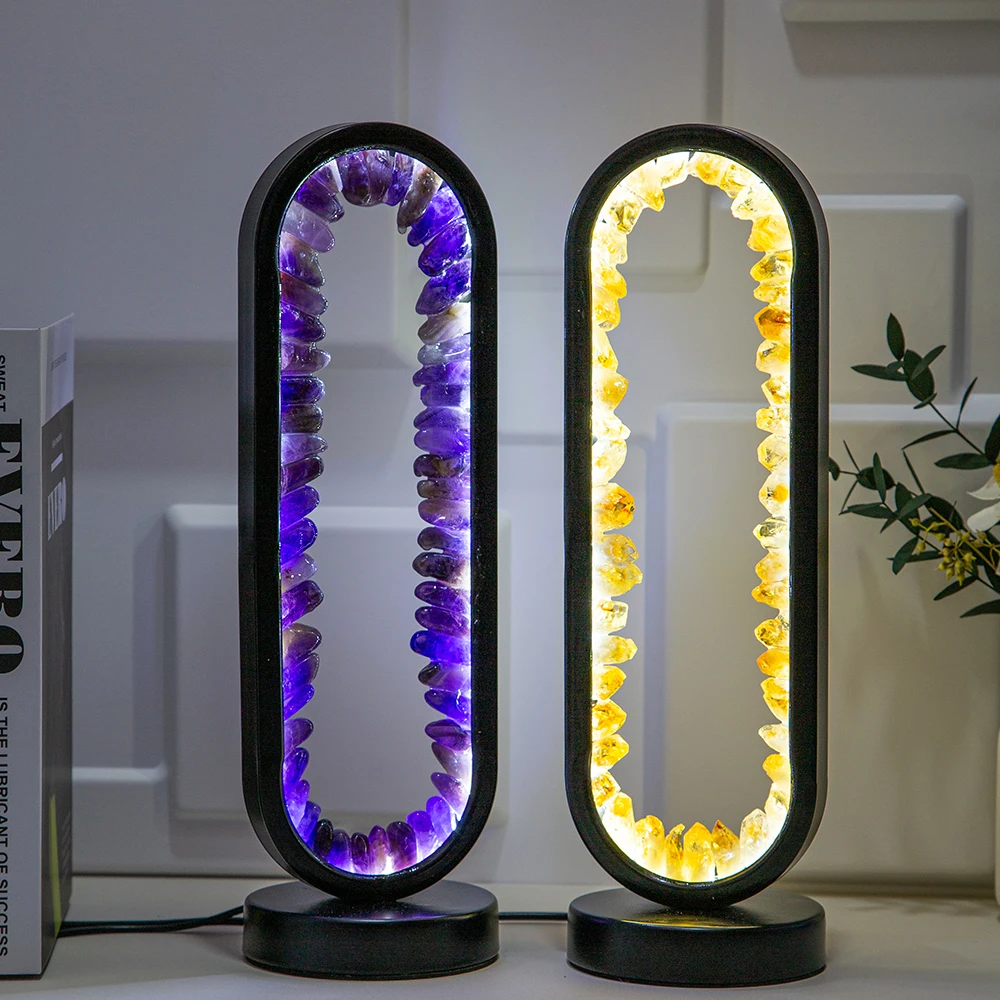 Natural Healing Crystal Lamp Amethyst Rose Quartz Citrine Night Light USB Table Bedroom Lamps Lighting Reiki Home Decor Gift