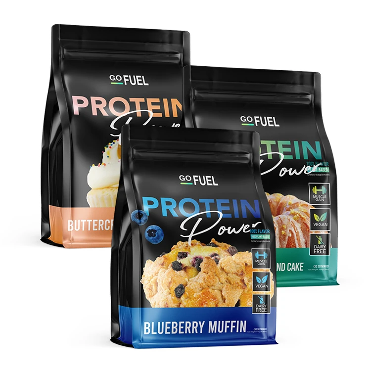 Custom Printed Sachet Packaging Flat Bottom Mylar Stand Up Multi Size Gusset Whey Protein Powder Bags