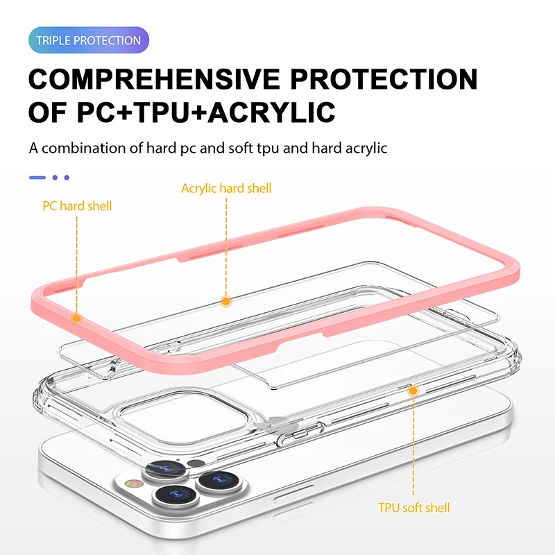 Hot Selling Transparent Shockproof TPU PC Acrylic Hybrid Mobile Phone Back Cases Covers For iPhone 12 13 Pro Max