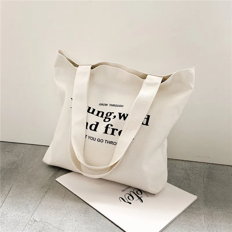 New Design Large Capacity White Ccanvas Bag Fashion Cotton Letter Shopping Shopper Ladies Hand Bags
