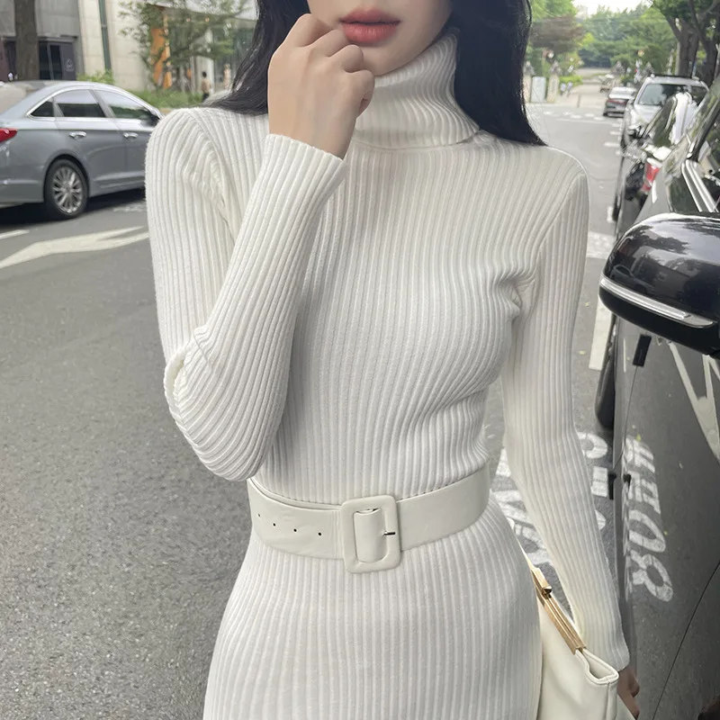 Autumn and winter women slim bodycon knit dresses winter knitted sweater dresses white knitted long dresses