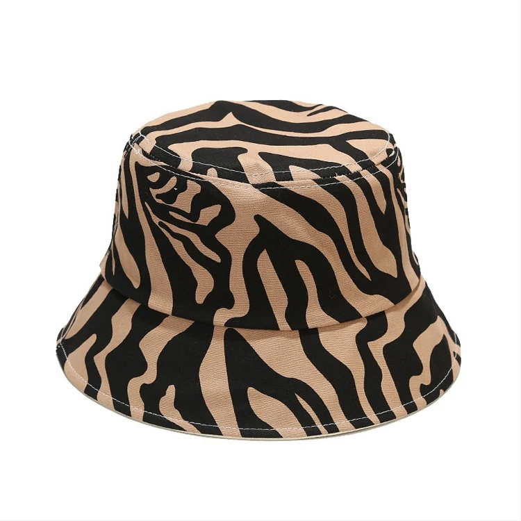 Female Zebra Pattern Retro Fishermen Bucket Hats New Fashion Light Color Print Trendy Zebra Bucket Hat
