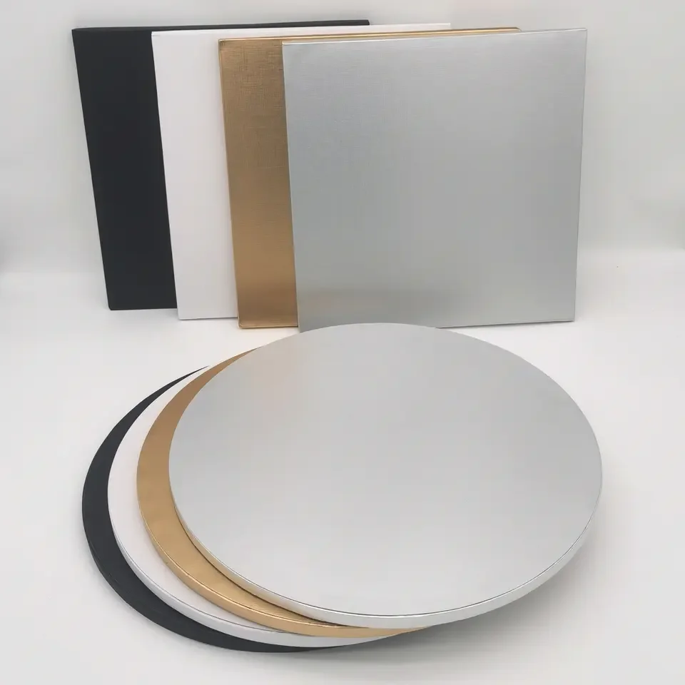Recyclable Wholesale Custom 10/12 Inch Size Golden Foil 12mm Thick Round Cake Board Corrugated Cake Board Drum