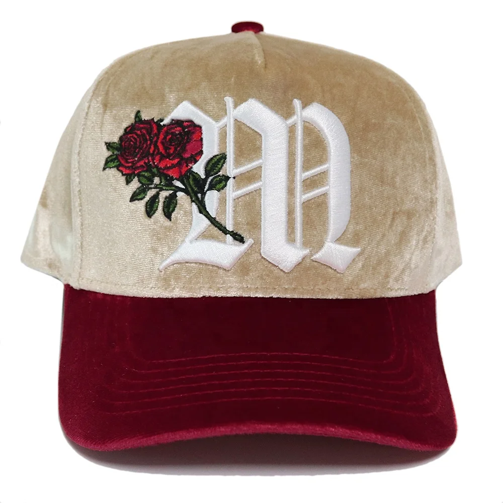 Hat factory directly for velvet fabric color design 5 panel baseball cap custom embroidery logo