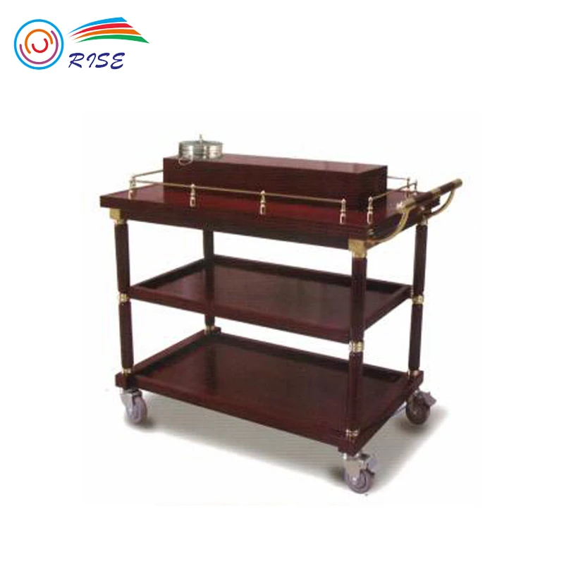 Modern commercial Hotel furniture solid wood finished dessert liquor storage service trolley
