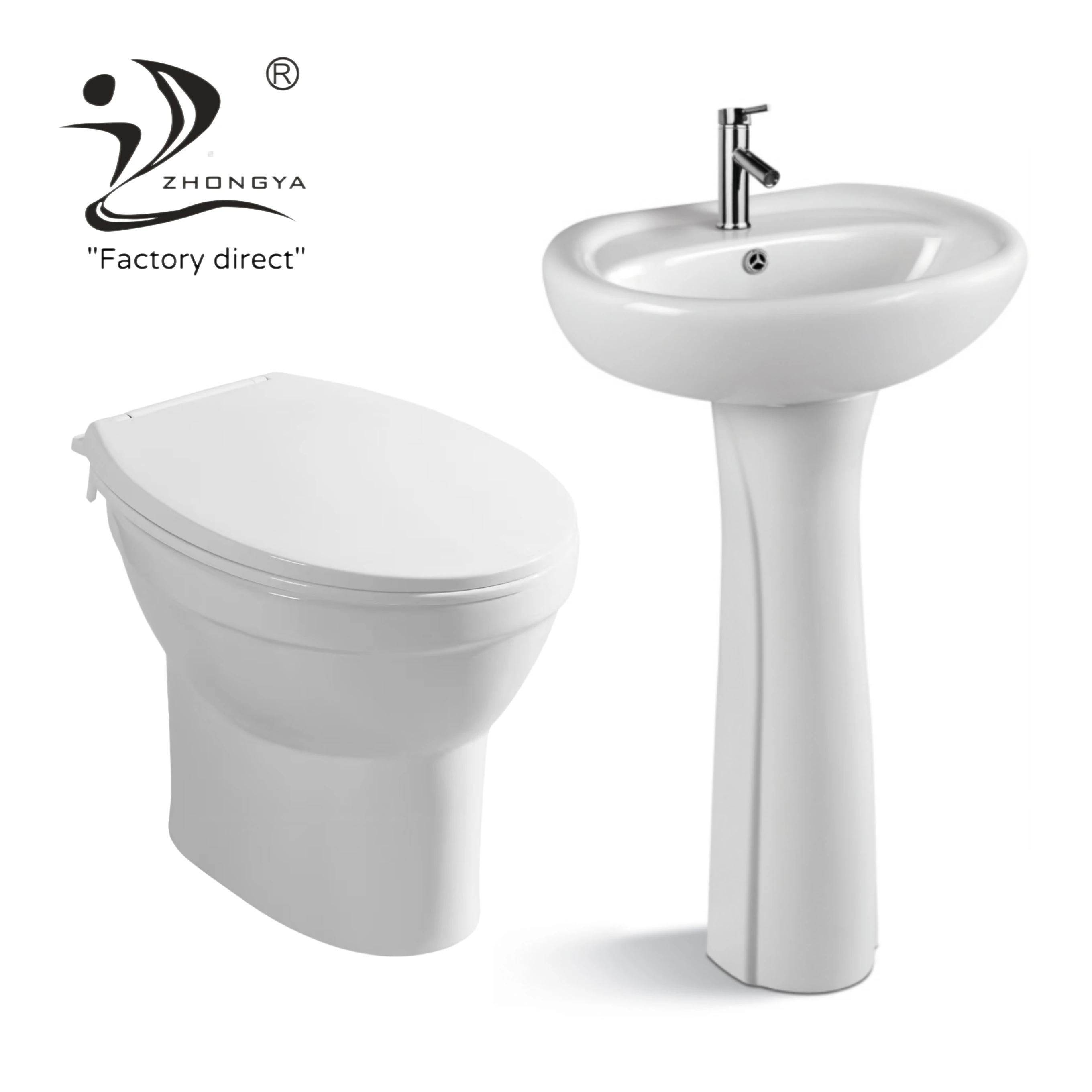 ZHONGYA Economic price bathroom sanitary ware ceramic washdown wc hand wash toilet and  pedestal basin sink set combination