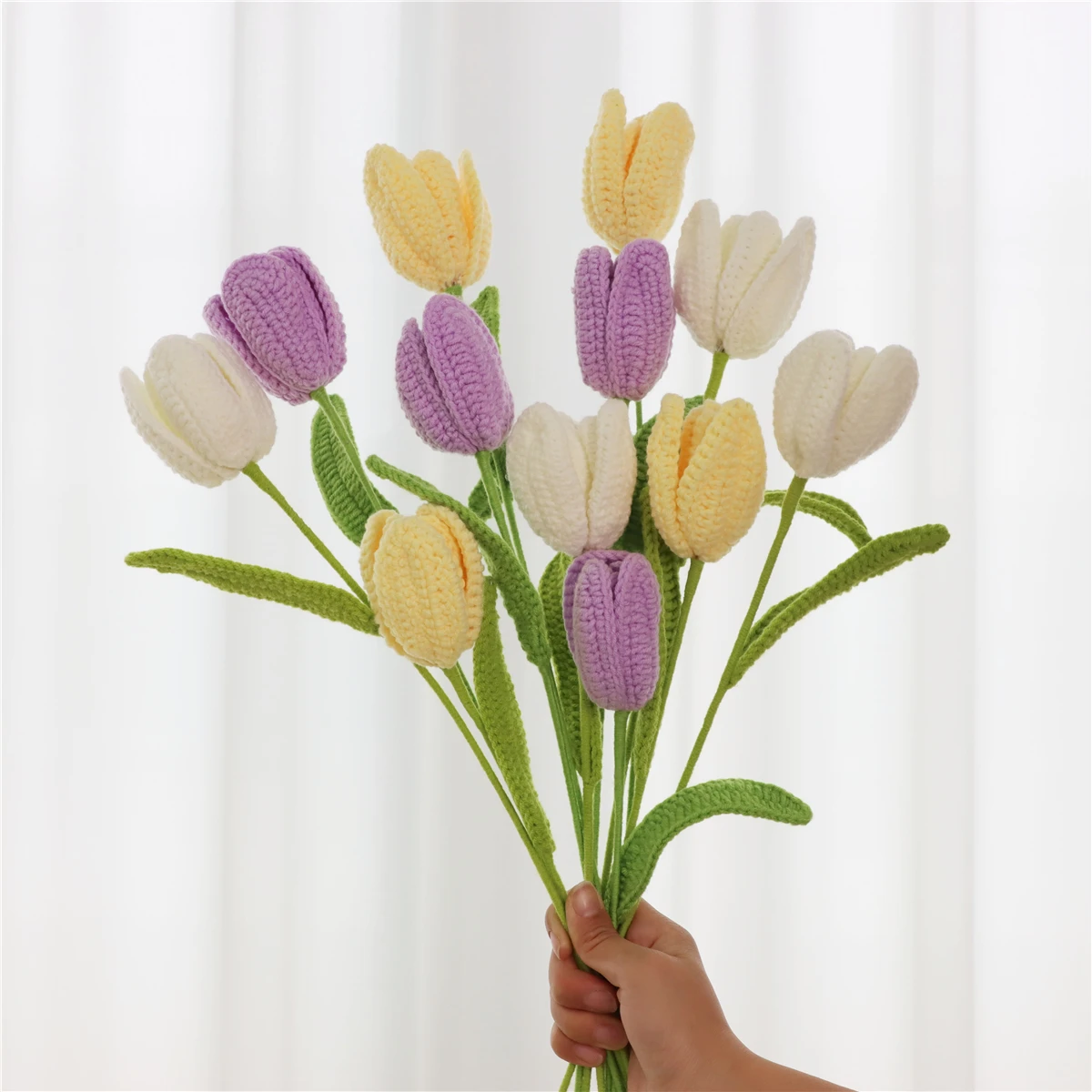 Handmade Crochet Tulip Artificial Flower Tulips for Valentines Day Home Decoration