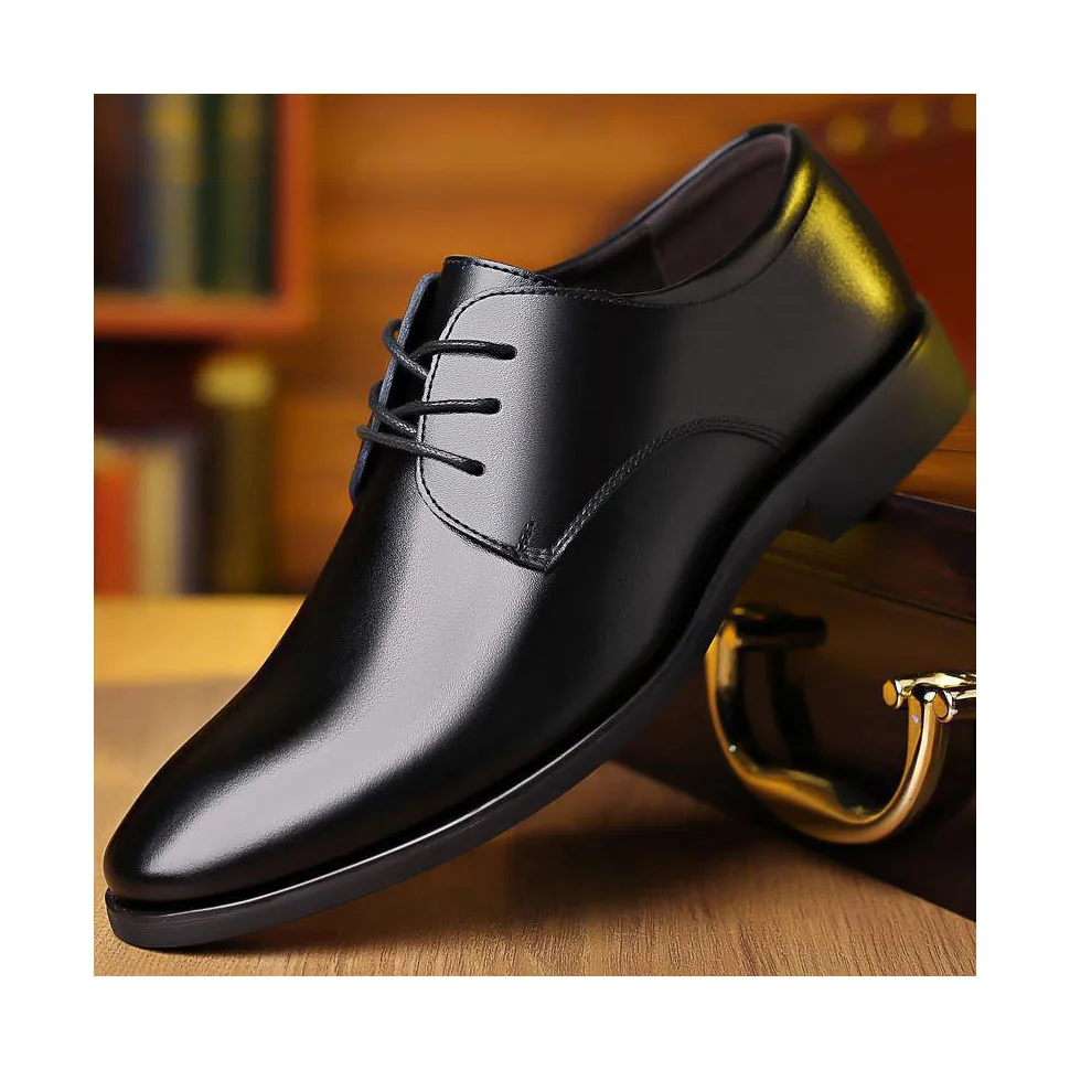 Formal mens Business Leather Internal Height Increasing Single Shoe Soft Soled Casual British Style Simple Lace Up Work Shoes
