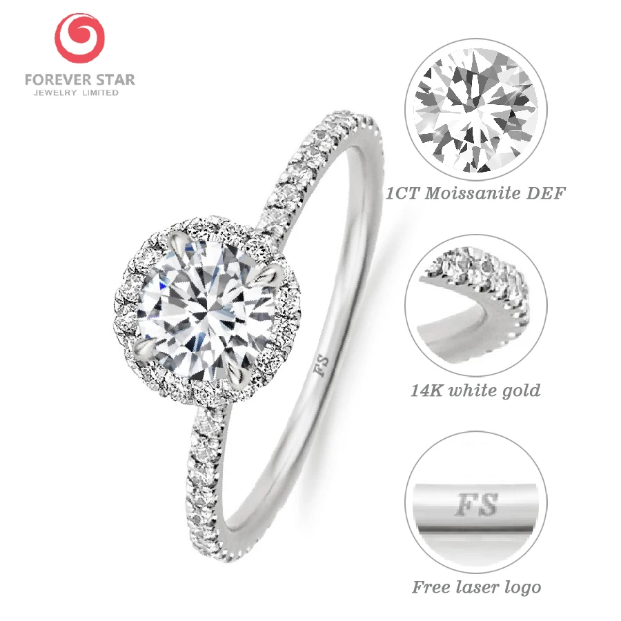 Factory Direct Wholesale DEF White Moissanite 14K White Gold Wedding Rings Engagement Ring Diamond Jewelry