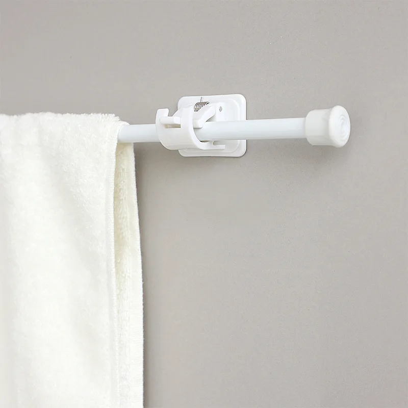 China Wholesale Bathroom Perforated Towel Storage Rack Expandable Curtain Rod Telescopic Pole Clamp