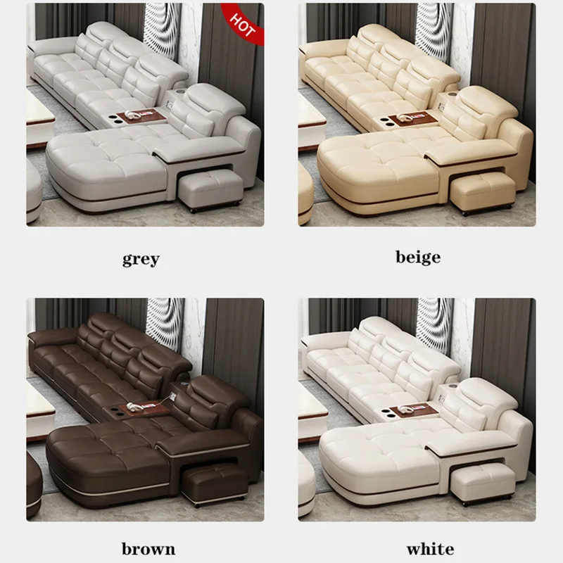 Nordic Luxury Leather Beige Swivel Sectional Curved Couch Living Room Sofas