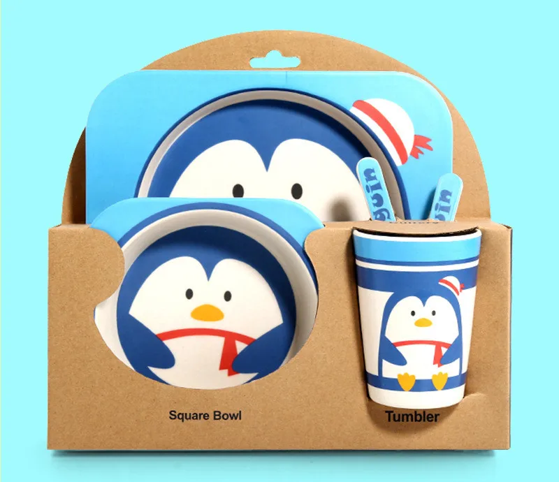Natural bamboo fiber environmental protection tableware set, cartoon animal plate