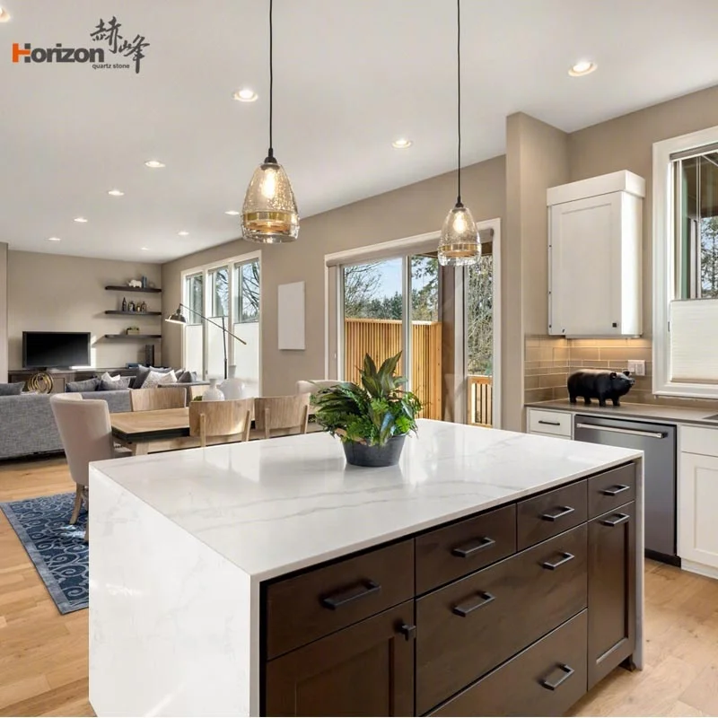  Horizon artificial white calacatta cuarzos quartz slab price counter top countertops for kitchens