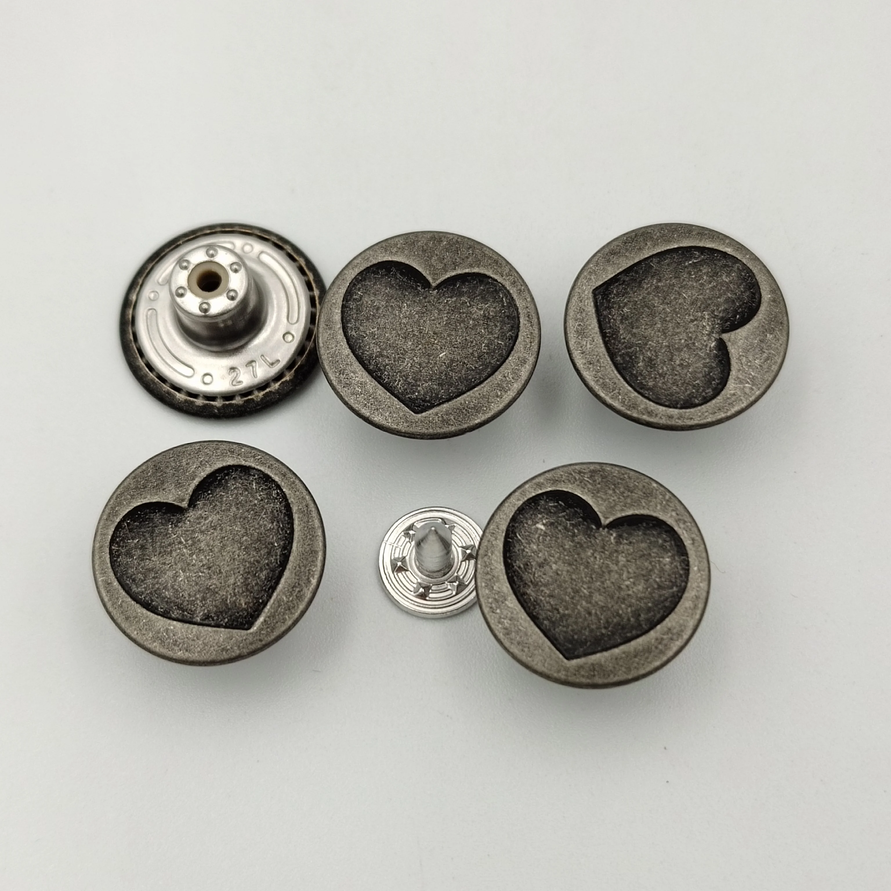 Custom logo brass brand denim metal antique silver buttons 17mm Zamak clothes denim jeans jacket buttons