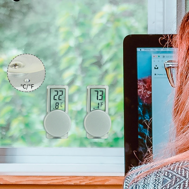 EMAF Electronic Transparent Sucker LCD Home Thermometer Indoor Automotive Temperature monitor
