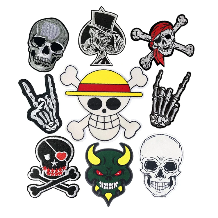 Custom Cool Demon Skull Skeleton Finger Rock Gesture Embroidery Halloween party Patch iron On Patches sew on clothing