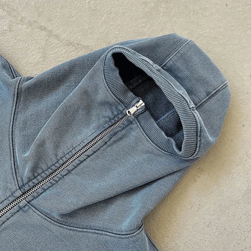 Custom Embroidered Logo Vintage Heavyweight Ninja Fleece Oversized French Terry Cropped Zip Up Hoodie