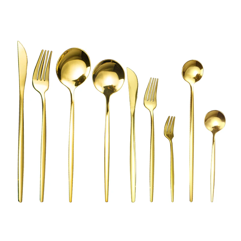 Wholesale thin portuguese stainless steel gold cutlery amazon hot sale wedding spoon and fork cutlery set