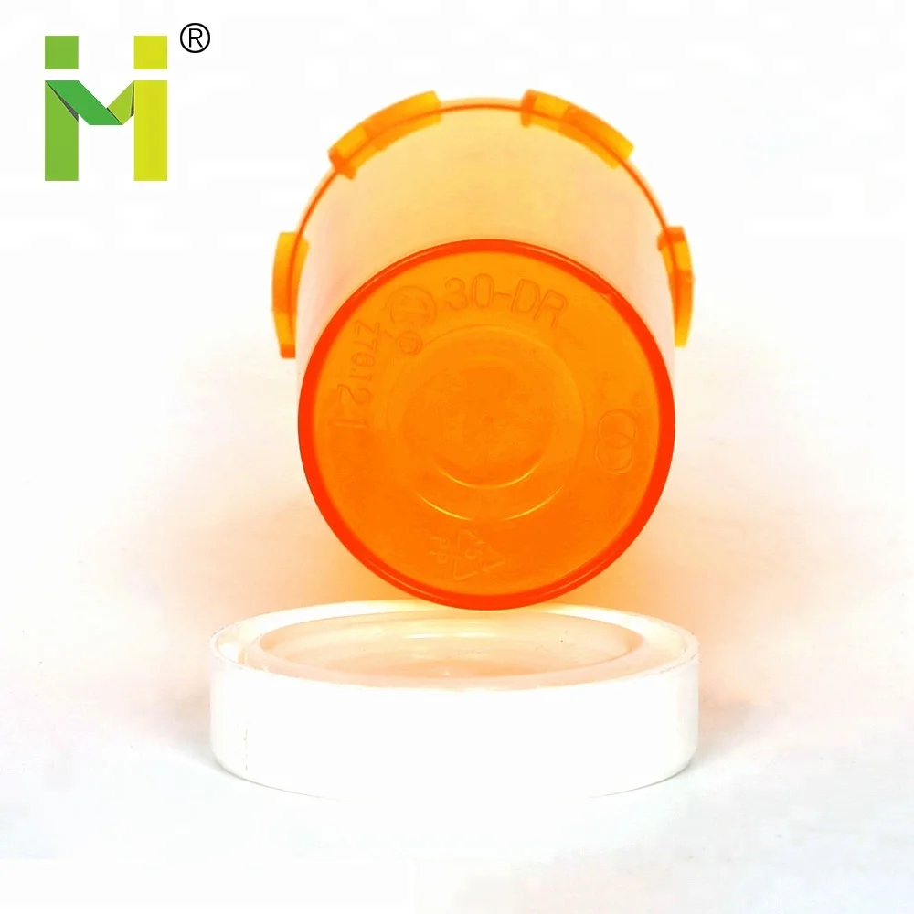 Plastic dram 30dr cap pills capsules childproof containers orange bottle  Child resistant cap vials