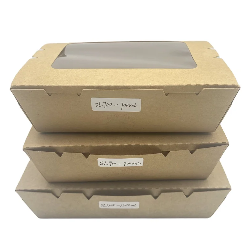 food box packaging take out food container PE coated kraft salad paper box with window
