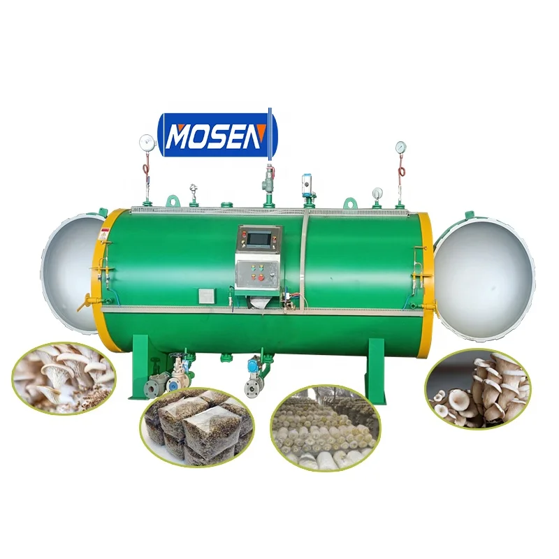 Double door steam farm industrial mushroom cultivation substrate autoclave sterilizer for mushroom growing