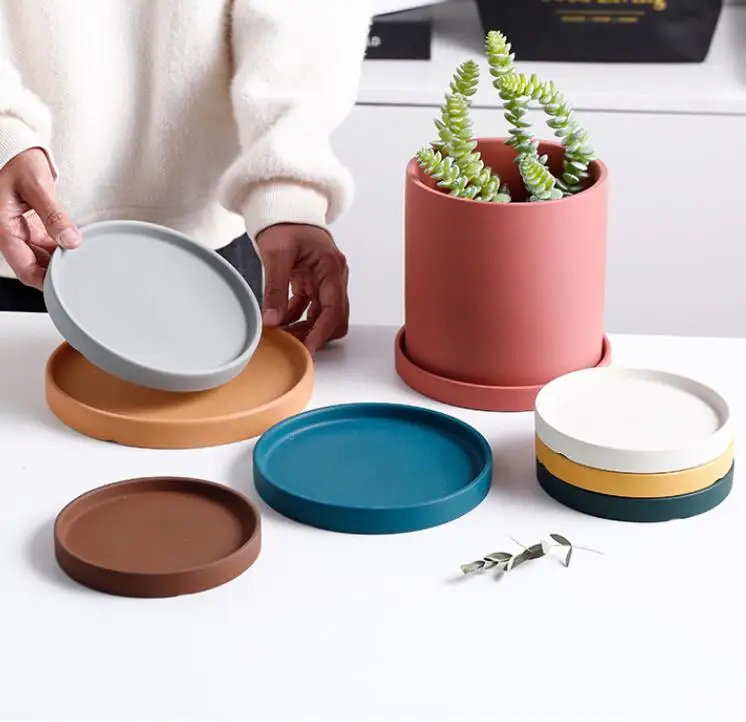 nordic colorful indoor ceramic flower cactus plant pots with plate