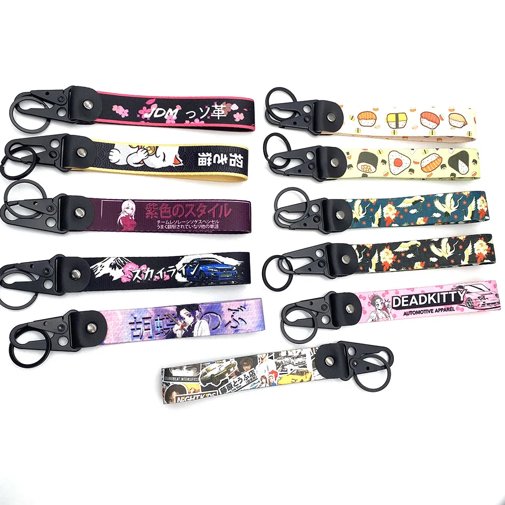 YYX Anime JDM Wristlet Keychain Lanyard Key Strap Two Sides print Nylon Rings Car Motorcycle Moto Bike Key Tag