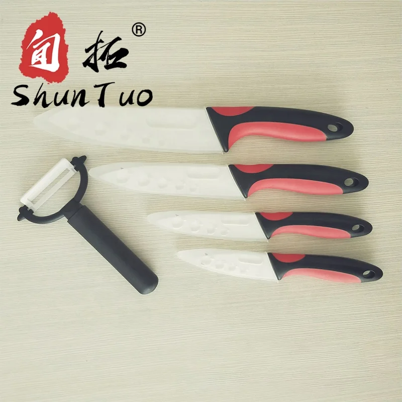 SHUNTUO 5 PCS knife set kitchen double color handle peeler fruit meat zro2 ceramic knife set with sheath