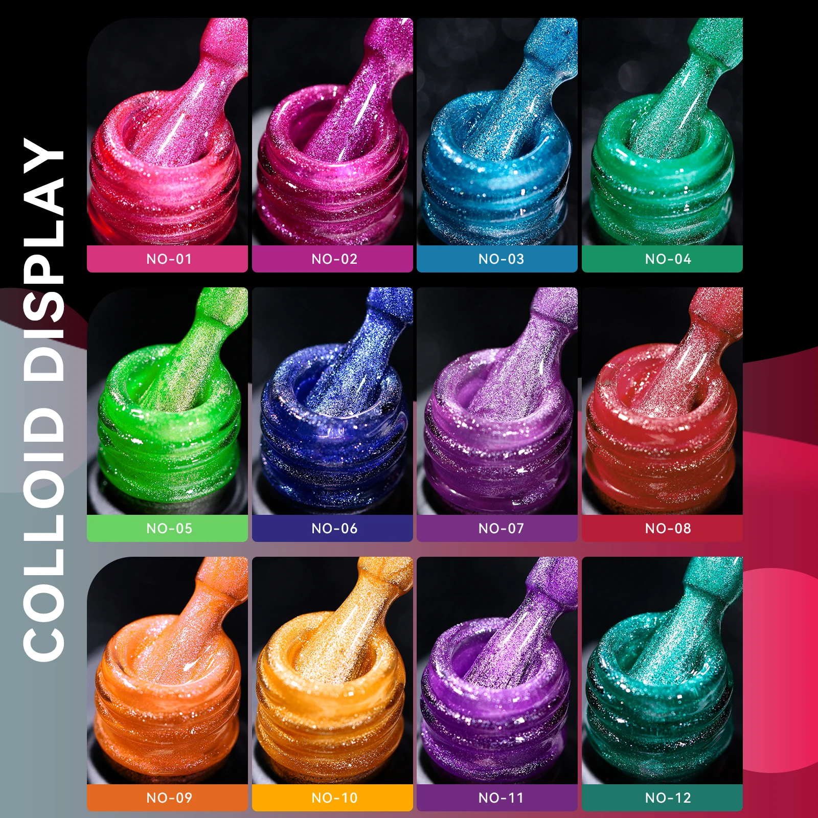 JTING free design attractive high shiny Neon diamond cat eye nail gel polish 12colors collection set OEM ODM private label