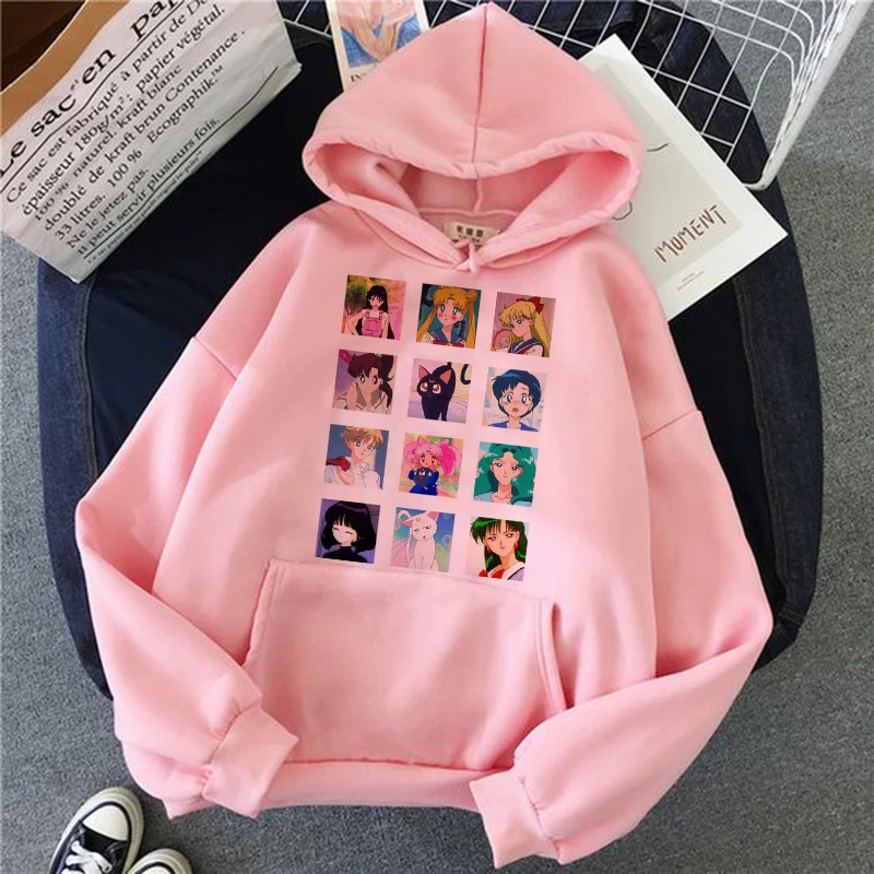 Sailor Moon Kawaii Anime Harajuku Hoodie Women Ullzang Cute Cat Cartoon Korean Style Sweatshirt 90s Fashion Graphic Hoody Female