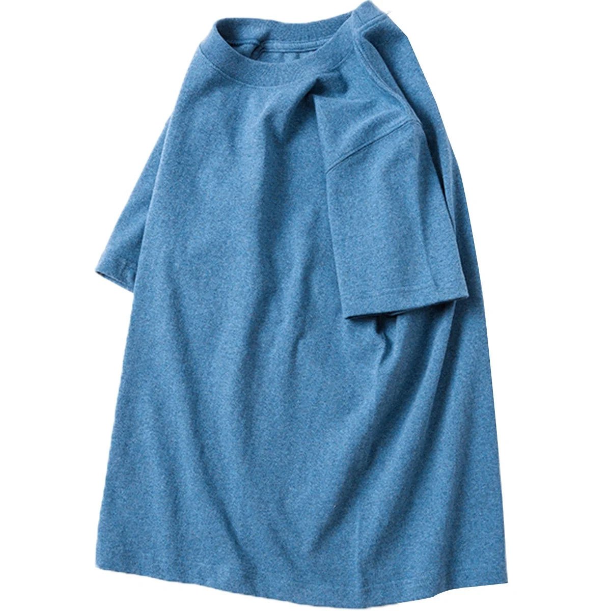 Blue 250g heavy solid Khaki round neck short sleeve T-shirt pure 100% cotton pepper salt simple T-shirt unisex custom tee shirt