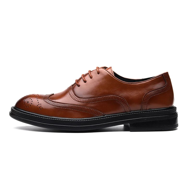 
Mens Dress Shoes with Genuine Leather in Classic Brogue Elastic Band Oxford Formal Shoes for Men 