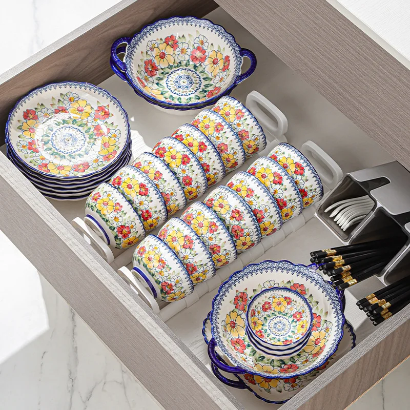 New Design restaurant casual dinner set bohemian crockery ceramic tableware porcelain flower Plate bowl for Salad Vegetable