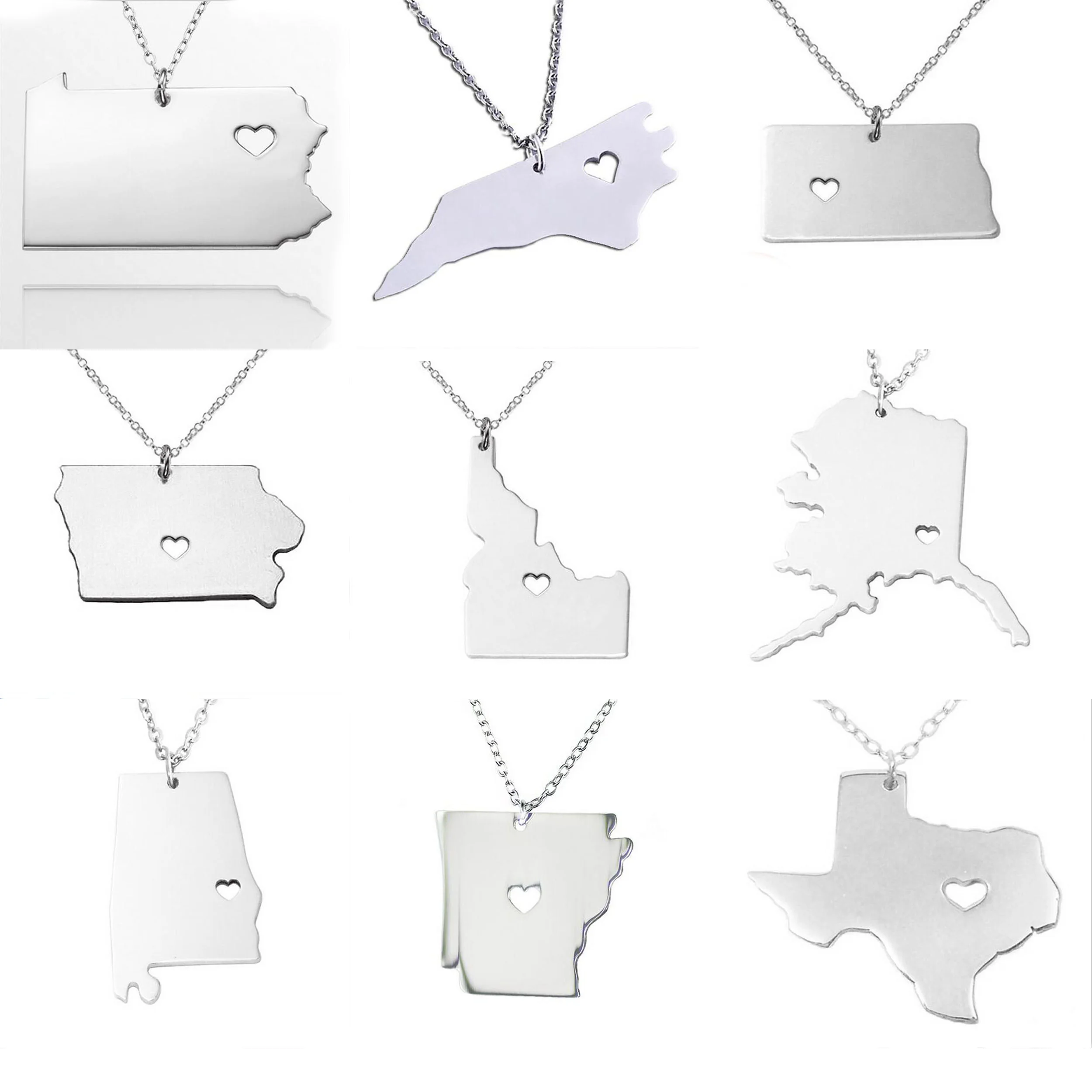 Wholesale Stainless Steel  US State Map Country Pendant  Necklace Accept Customized