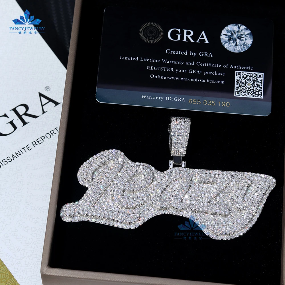 Custom HipHop Jewelry Iced Out Round Brilliant Cut D VVS Moissanite Name Pendant Charm For Gift Party