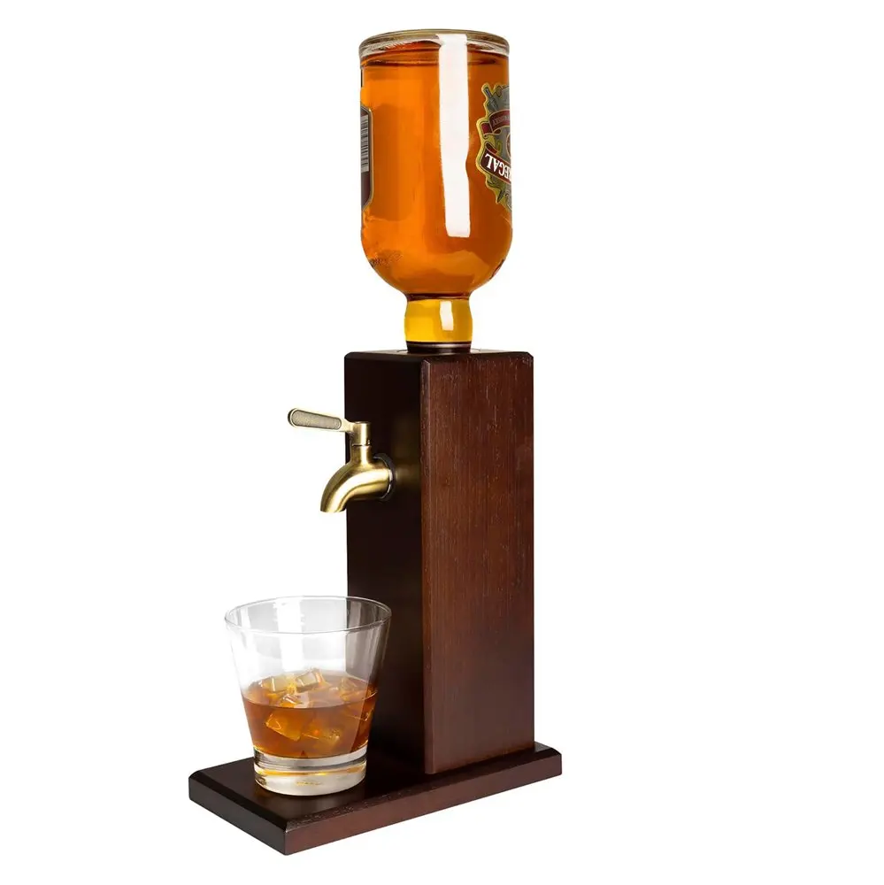 Wooden Whiskey Dispenser Countertop Liquor Dispenser for Home Bars with Food-Safe All-Metal Valve for a Classy Presentation