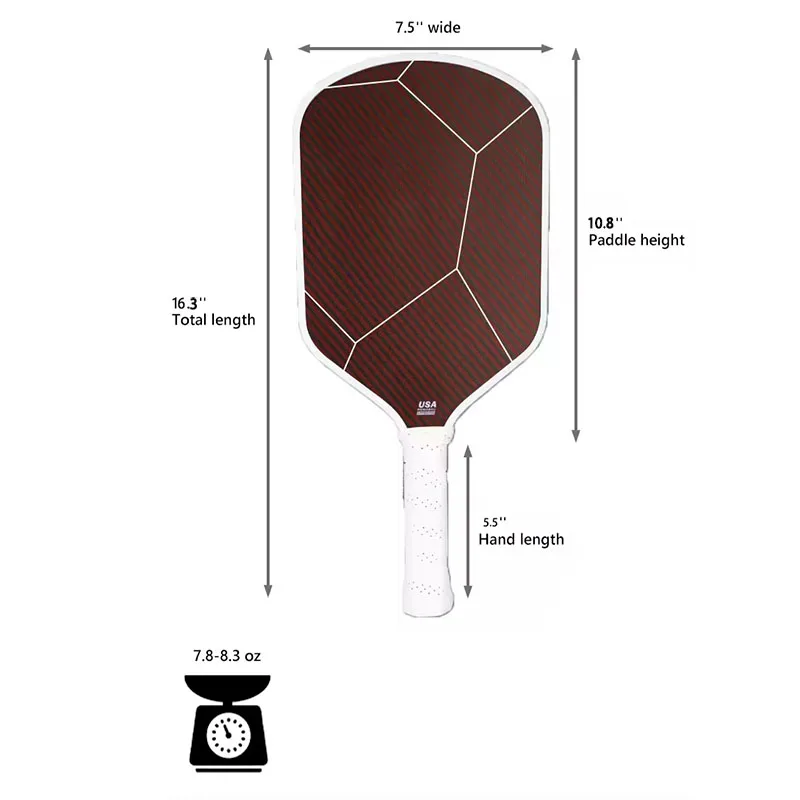 Rough surface 16.3in red Kevler thermoformed Pickleball paddle 16mmPP honeycomb core carbon fiber Pickleball paddle