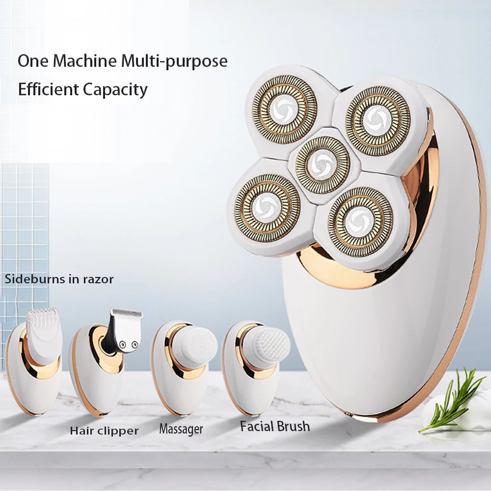 
Digit display Rotary Razor Beard Nose Hair Trimmer Face USB charging5 Shaver Heads LED Electric Shaver Razor for Men 