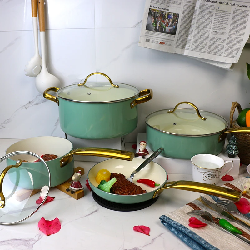 New Design Ceramic Non Stick Cookware Set  7 Piece Aluminum Nonstick Pot Ceramic Cookware Set for Induction Cooker