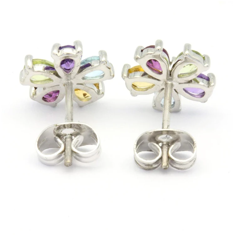 18K 14K 9K White Gold Luxury Flower diamond colorful earrings  jewelry set gift For lady