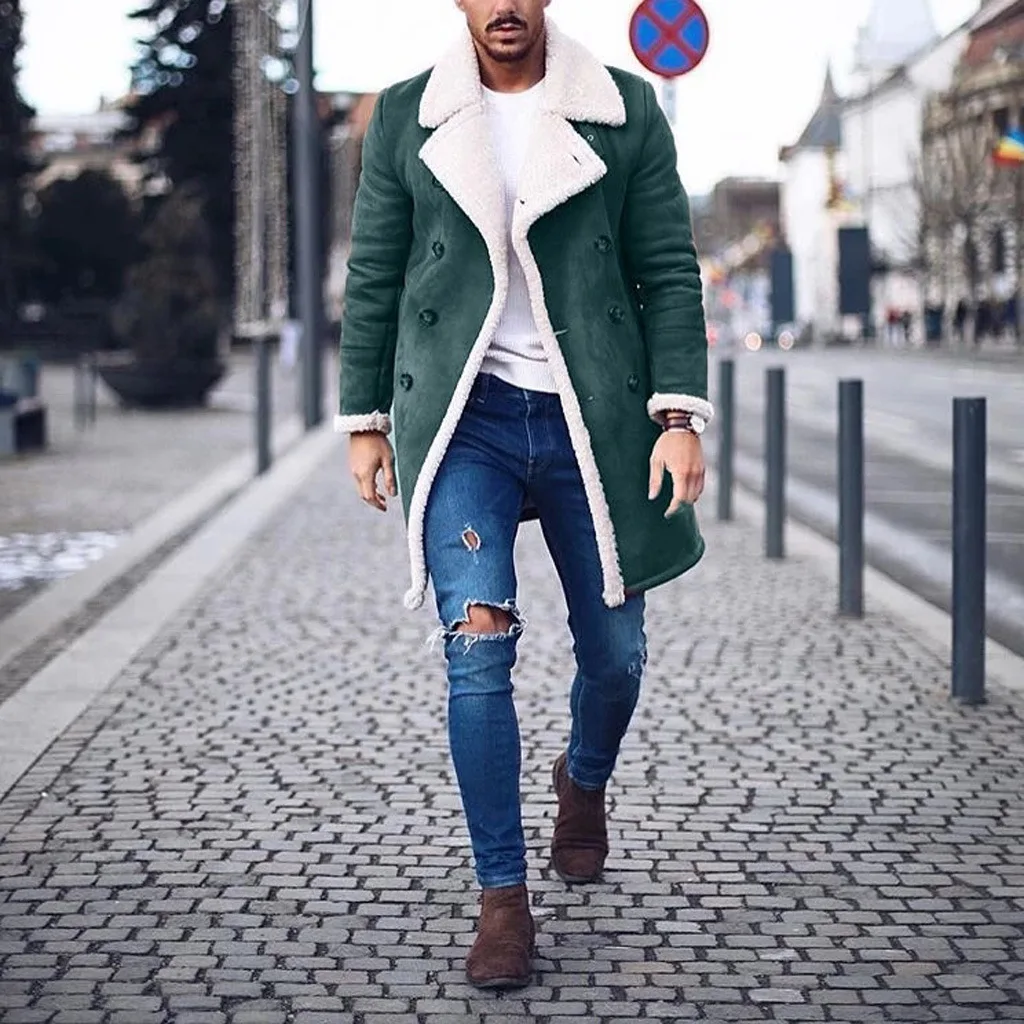Free shipping Customized High Quality Fashion Vintage Fur Lined Faux Leather overcoat Warm Man Jacket