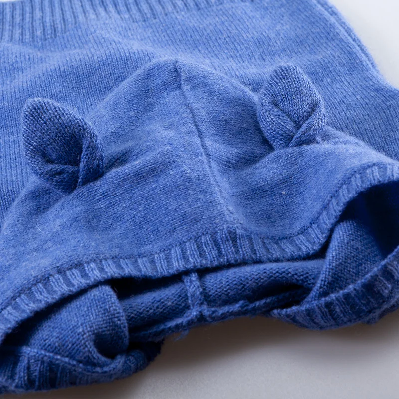 Baby Boys sweater designs cashmere baby blue Color Hooded Knitted sweater with Animal Ears
