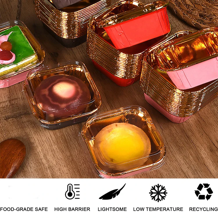 Square Aluminum Foil Paper Cupcake Liners Disposable Oven Safe Baking Pastry Cups For Party, Wedding