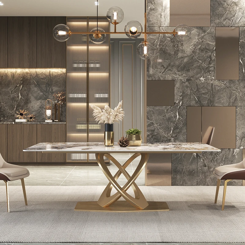 Luxury Stainless Steel Square Marble Dining Table Furniture Imported Modern Slate Dining Room Dining Tables