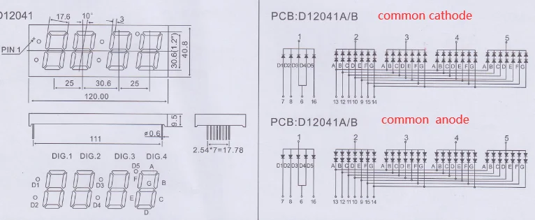 1.2''  blue color 7 segment display 4 digit 